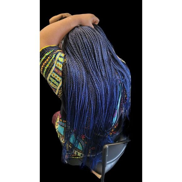 Handmade  Braided Lace Wig, Knotless Box Braids Long  Blue Ombre Wig NWT - Picture 9 of 15